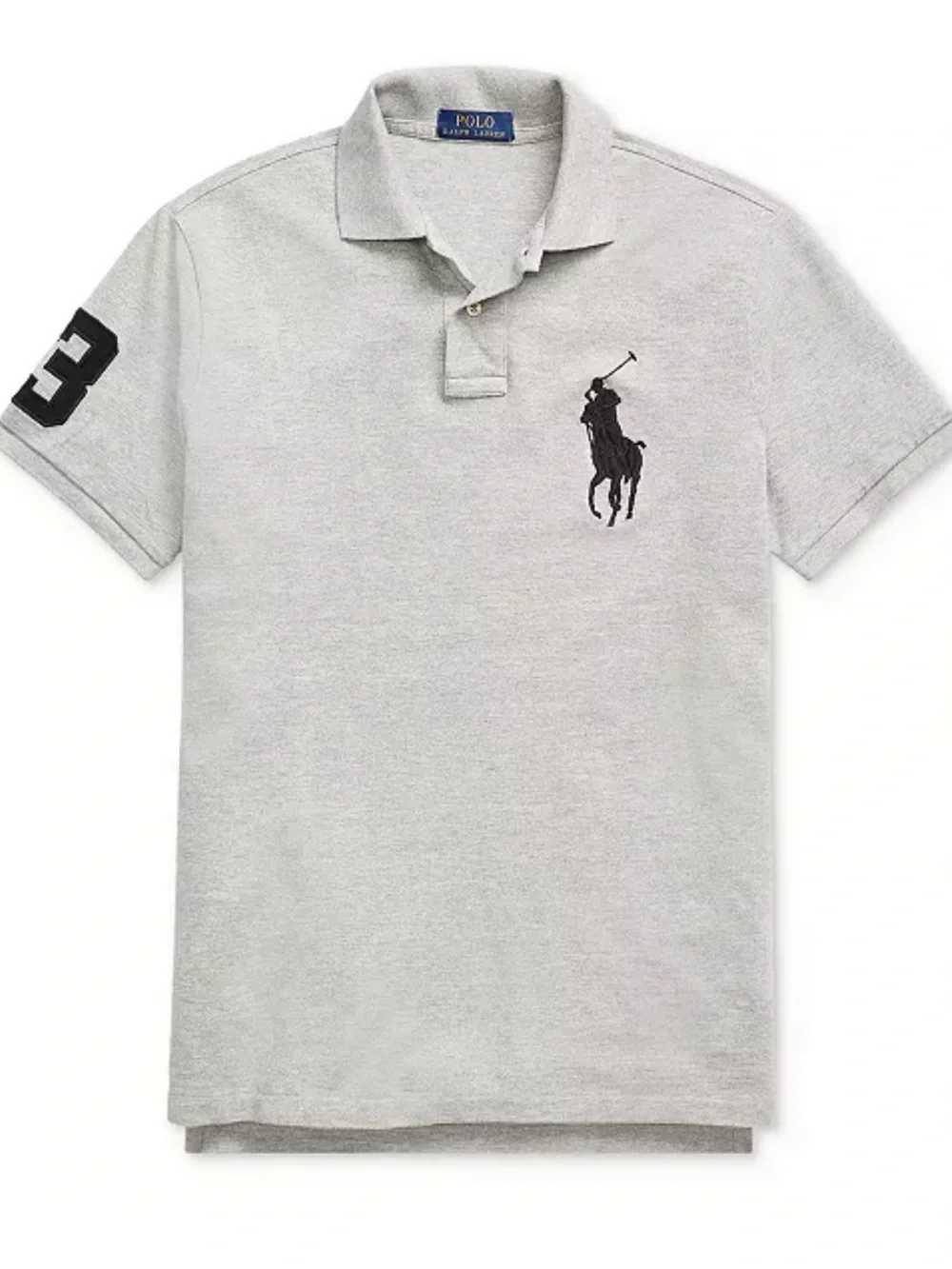 Polo by Ralph Lauren Light Gray Polo with Black Pony & Sleeve Number NWT